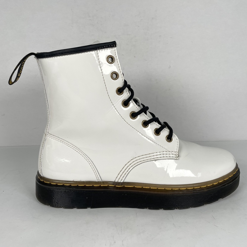 Dr. Martens Zavala Boots Womens Size 9 White Patent Leather Lace Up Combat Shoes